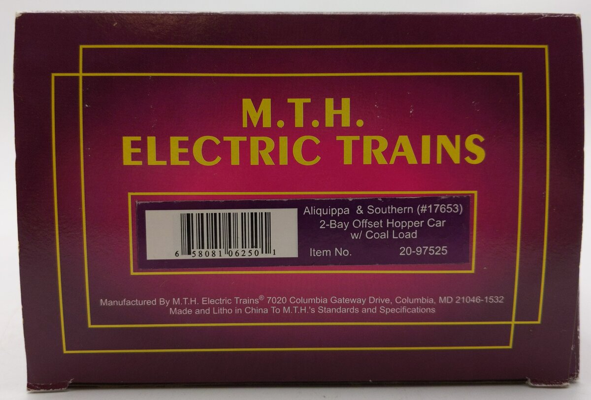 MTH 20-97525 O Aliquippa & Southern 2-Bay Offset Hopper w/ Coal Load #17653 LN/Box