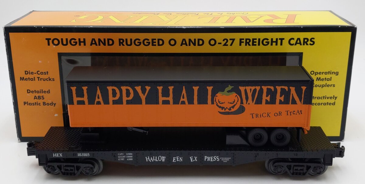 MTH 30-76655 O Gauge Halloween Express Flatcar with 40' Trailer #103105 LN/Box