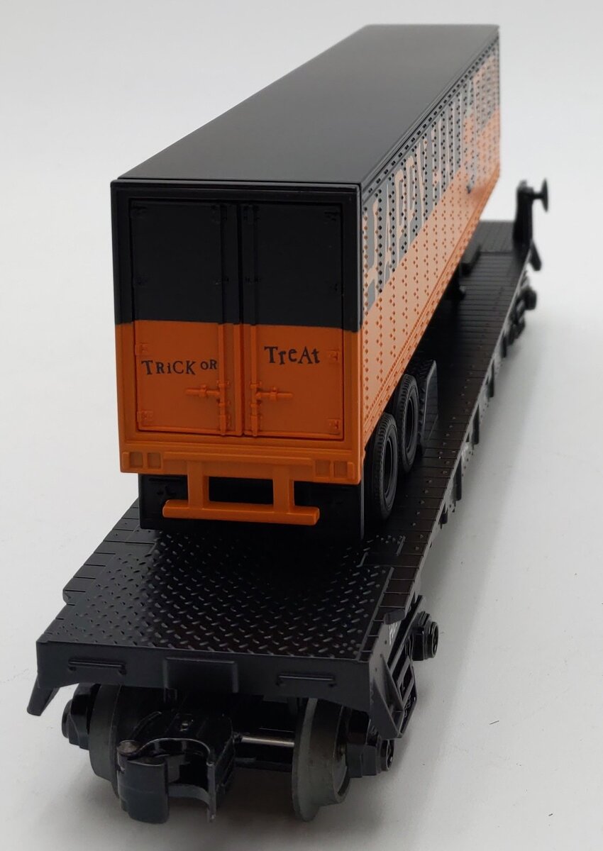 MTH 30-76655 O Gauge Halloween Express Flatcar with 40' Trailer #103105 LN/Box