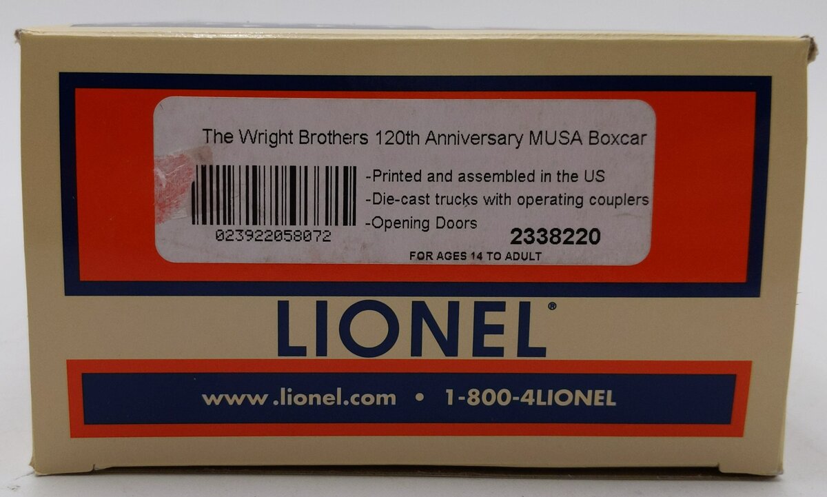 Lionel 2338220 O American History Wright Brothers 120th Anniversary Boxcar LN/Box