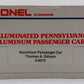Lionel 6-9575 O Gauge Pennsylvania "Thomas A. Edison" Aluminum Passenger Car EX/Box