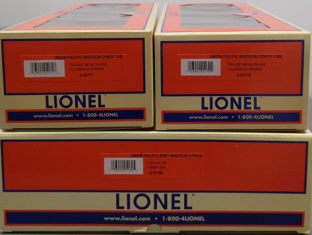 Lionel 6-25169 O Gauge Union Pacific 2-Car Baby Madison Passenger Cars LN/Box