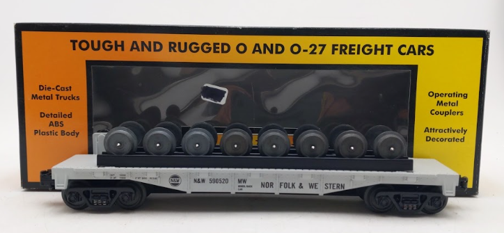 MTH 30-76695 O Gauge Norfolk & Western Flat Car w/ 8-Wheel Set #590520 LN/Box