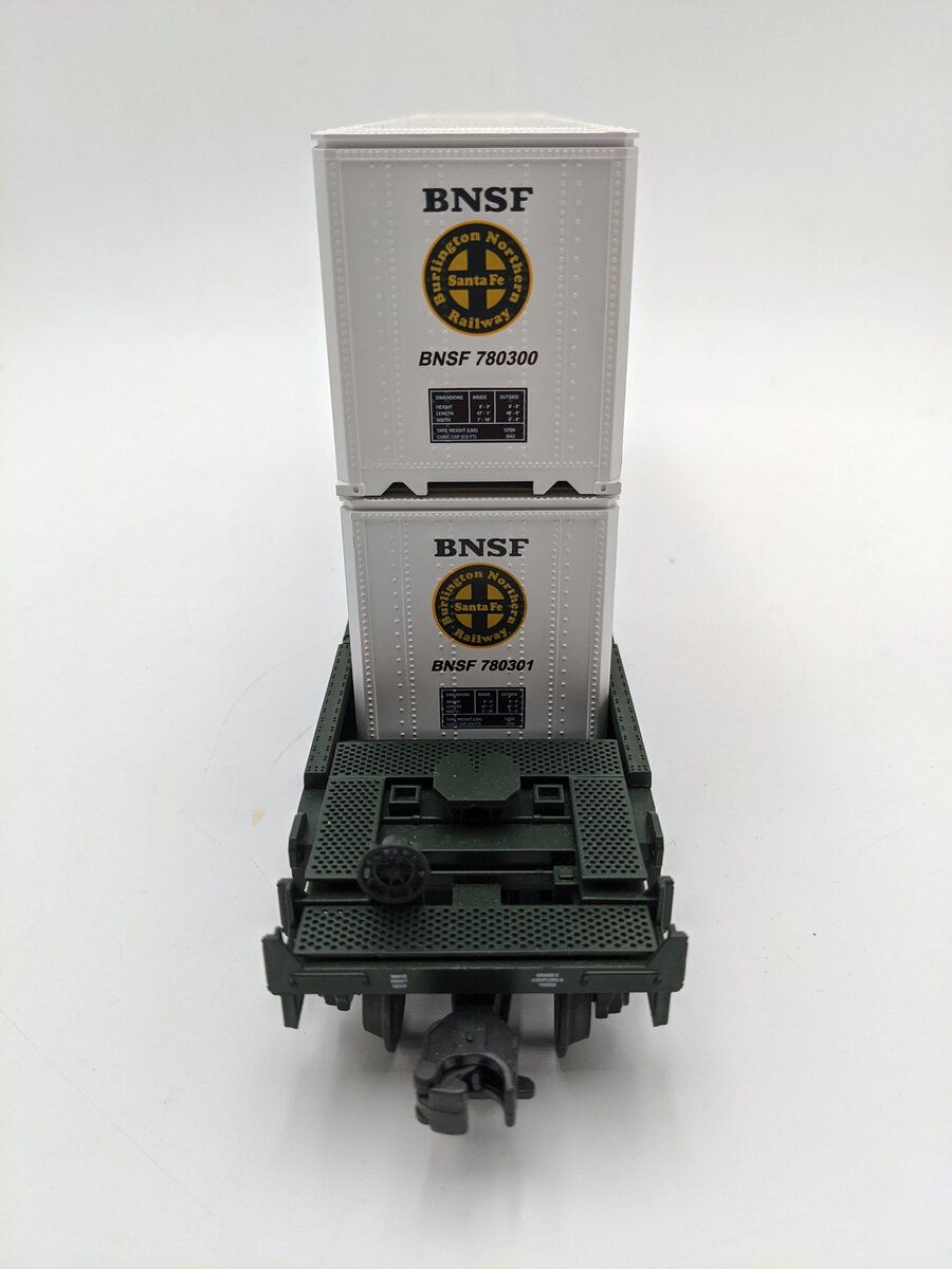 MTH 20-95005 O Gauge BNSF Husky Stack Car w/ Containers #60101 EX