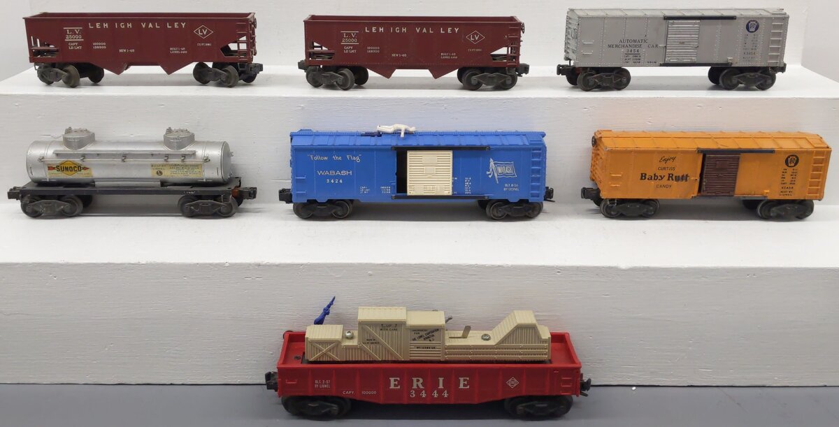 Lionel O Gauge Vintage Freight Cars #2465,X3454,25000,25000,X2454,3424,3444 [7] VG