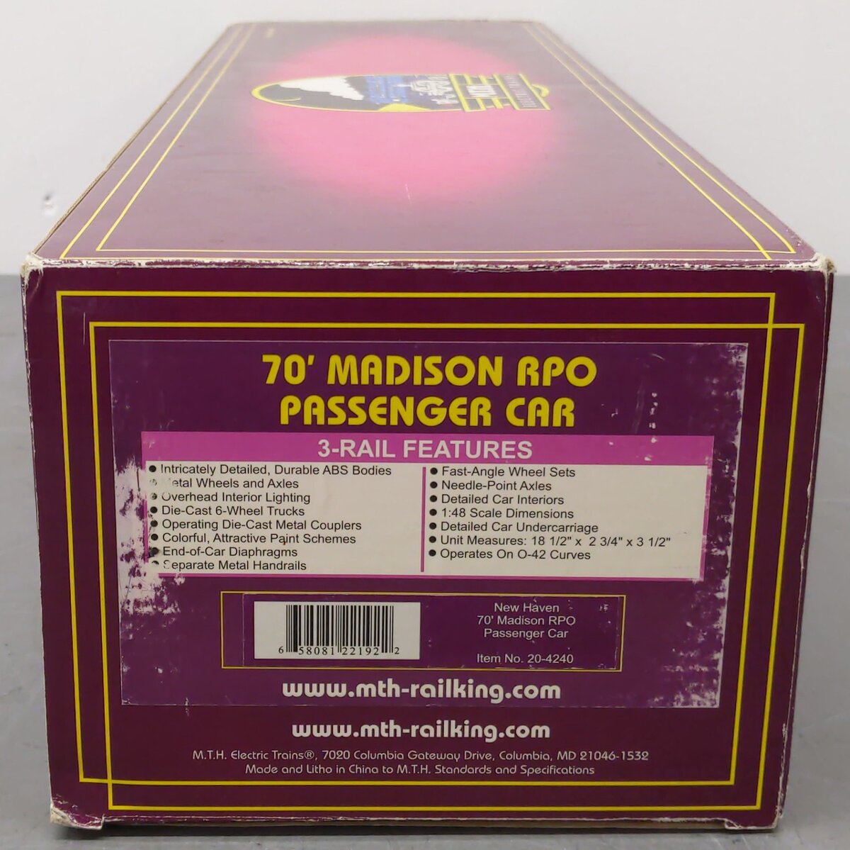 MTH 20-4240 New Haven 70' Madison RPO Passenger Car #2785 EX/Box