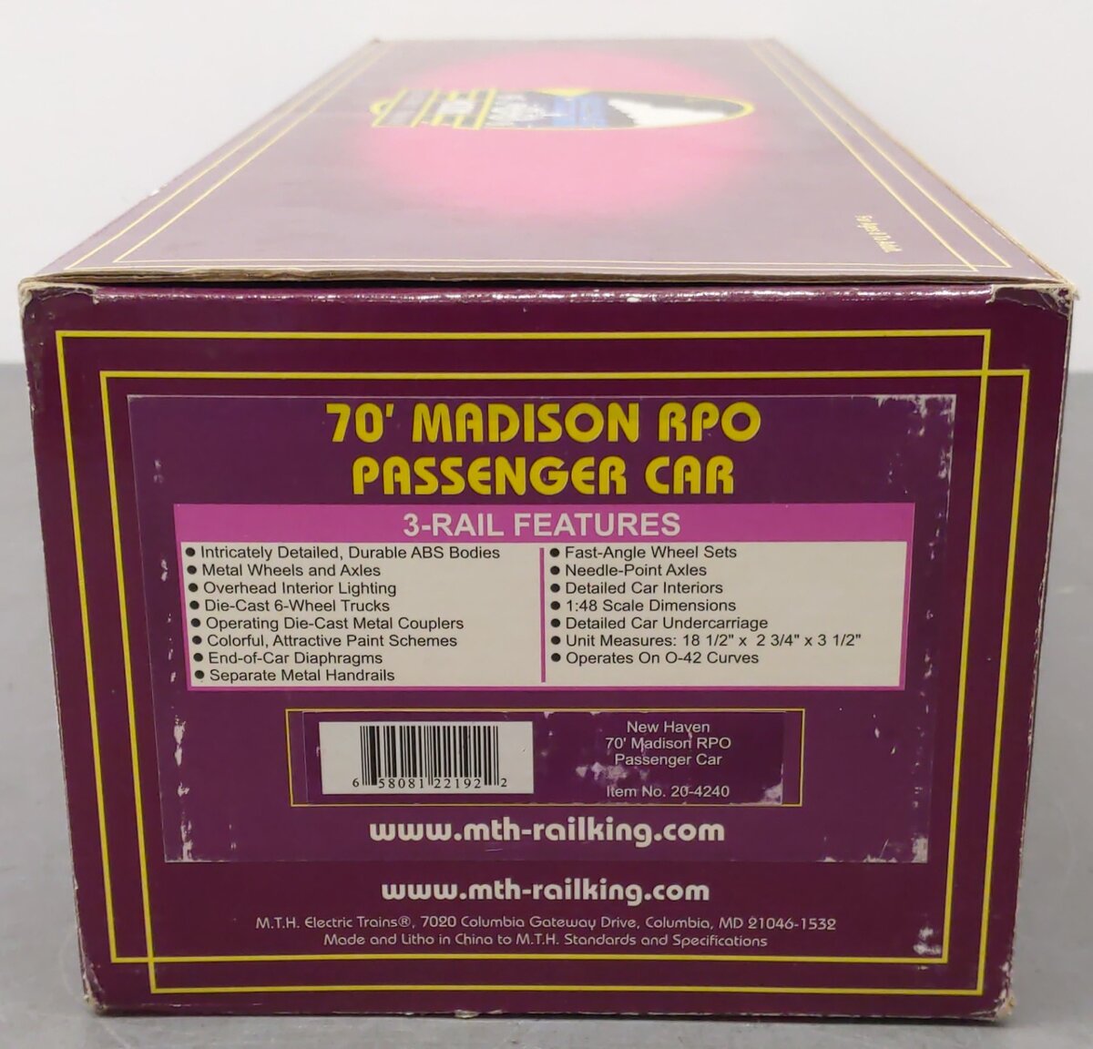 MTH 20-4240 New Haven 70' Madison RPO Passenger Car #2785 EX/Box