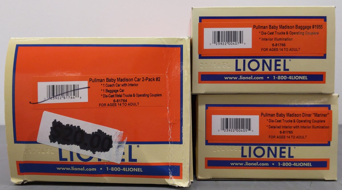 Lionel 6-81764 O Pullman Madison Car 2pk/Coach,Baggage EX/Box