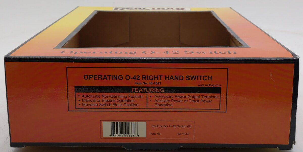 MTH 40-1043 O42 RealTrax Nickel Silver Right Hand Remote Switch Turnout EX/Box