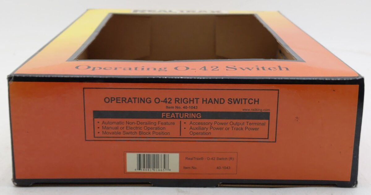 MTH 40-1043 O42 RealTrax Nickel Silver Right Hand Remote Switch Turnout EX/Box