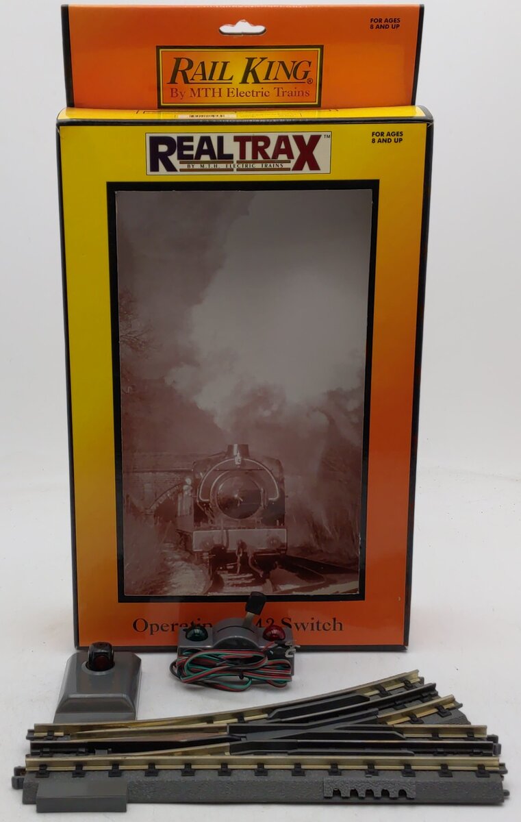 MTH 40-1044 O42 RealTrax Nickel Silver Left Hand Remote Switch Turnout EX/Box