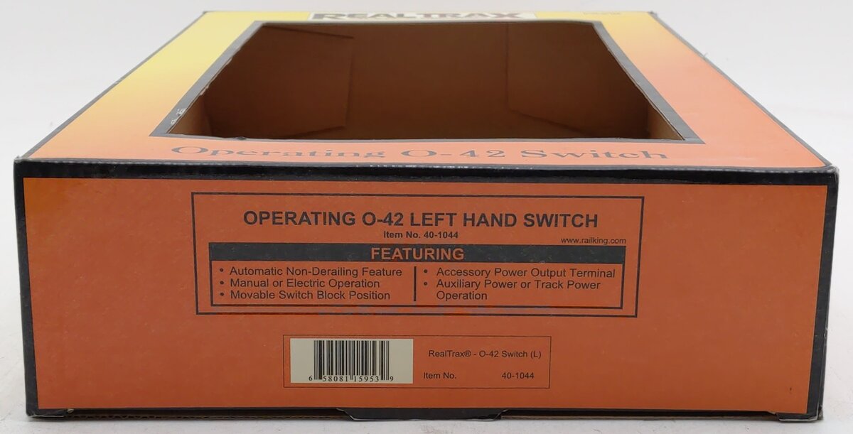 MTH 40-1044 O42 RealTrax Nickel Silver Left Hand Remote Switch Turnout EX/Box
