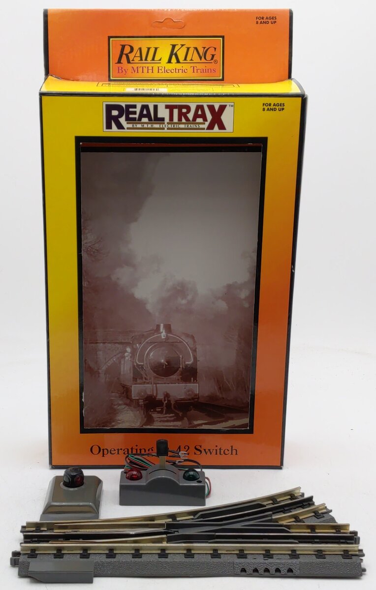 MTH 40-1044 O42 RealTrax Nickel Silver Left Hand Remote Switch Turnout EX/Box