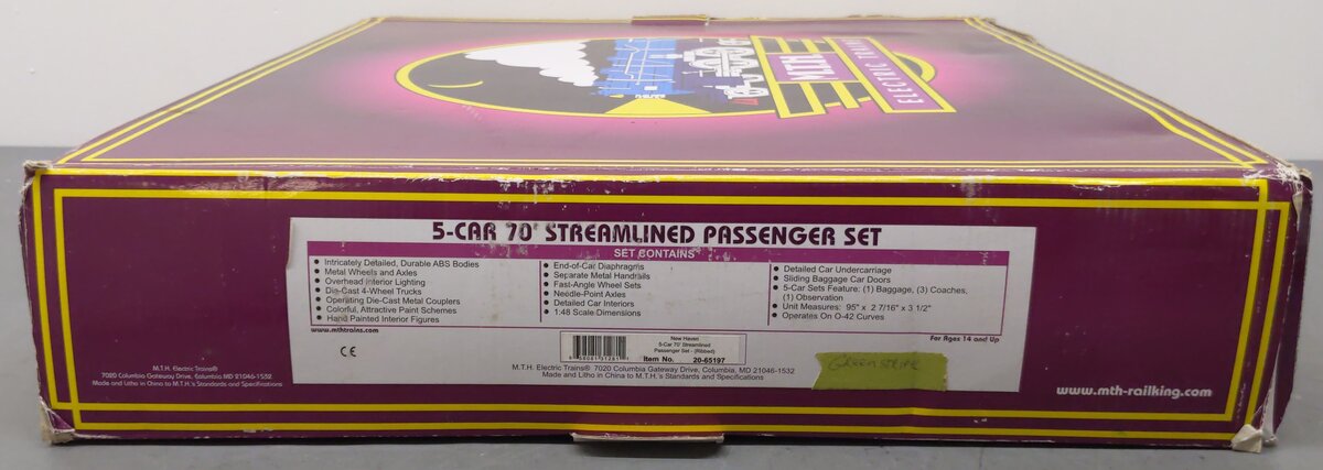 MTH 20-65197 New Haven Premier 70' Streamlined Passenger Car Set (Set of 5) EX/Box