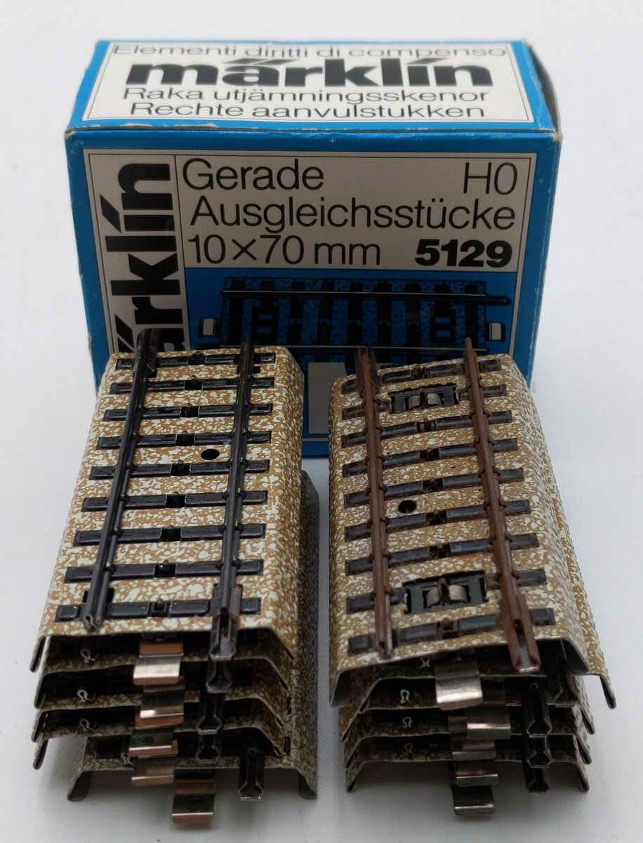 Marklin 5129 HO Scale 70mm Straight Make-Up Track Sections (Box of 10) VG/Box