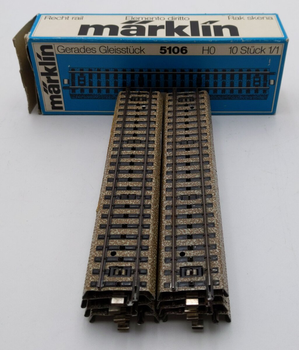 Marklin 5106 HO Scale Metal Straight Track Sections [8] VG/Box