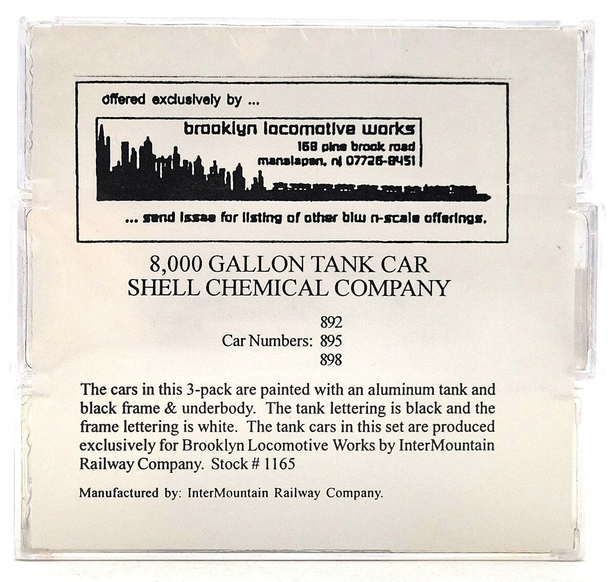 Brooklyn Locomotive Works BLW-1165-B3 N Scale Shell Chemical Tank Cars 3pk MT/Box
