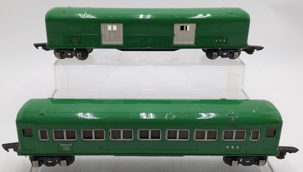 American Flyer O Gauge Vintage AFL Tinplate Passenger Cars #494,495 [2] VG