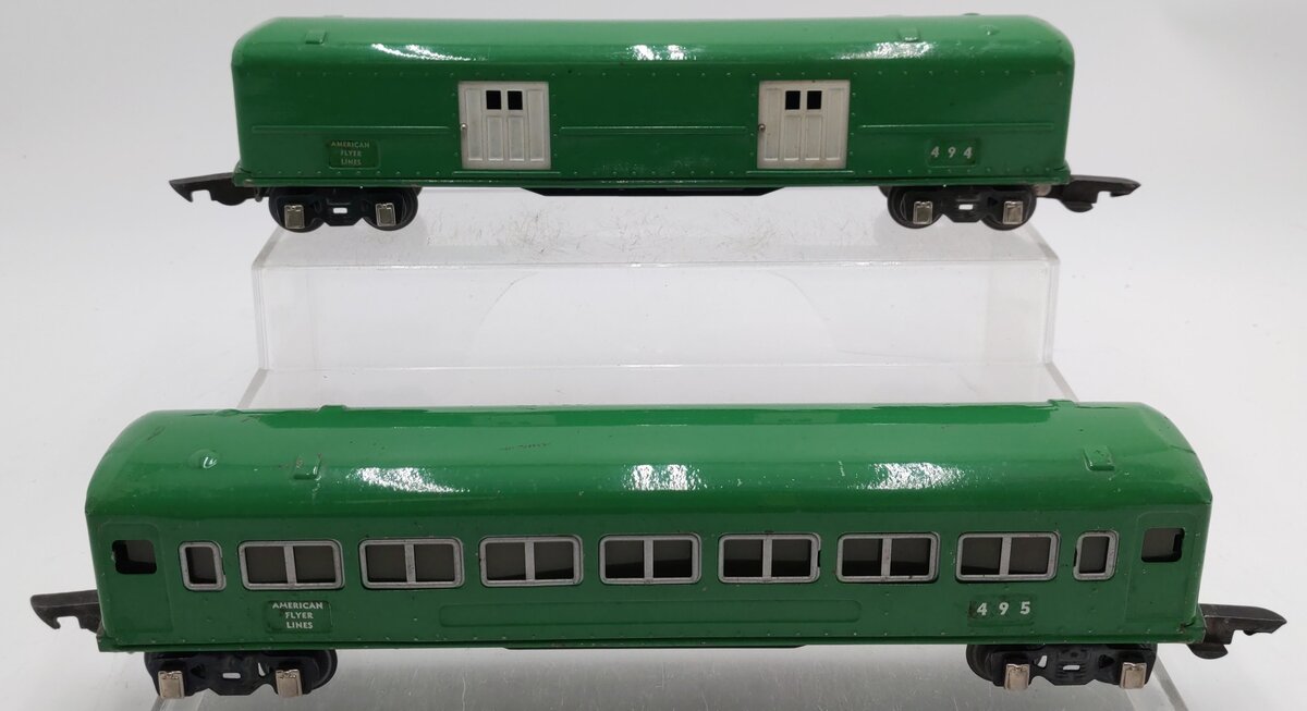 American Flyer O Gauge Vintage AFL Tinplate Passenger Cars #494,495 [2] VG
