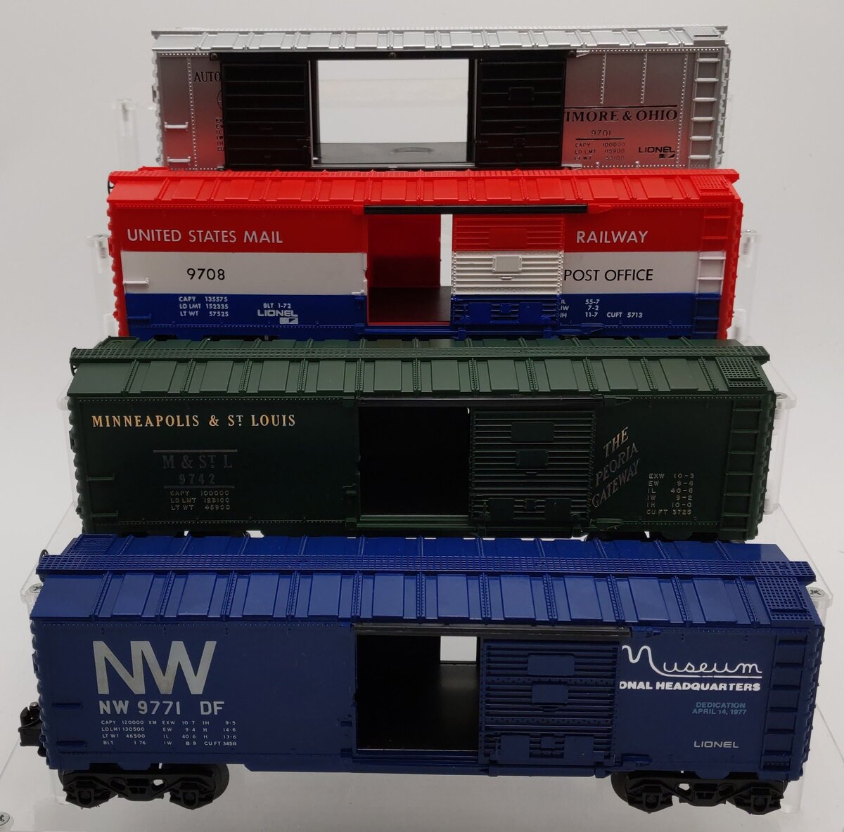 Lionel O Gauge Boxcars: 6-9701, 6-9708, 6-9742, 6-9771 [4] VG/Box