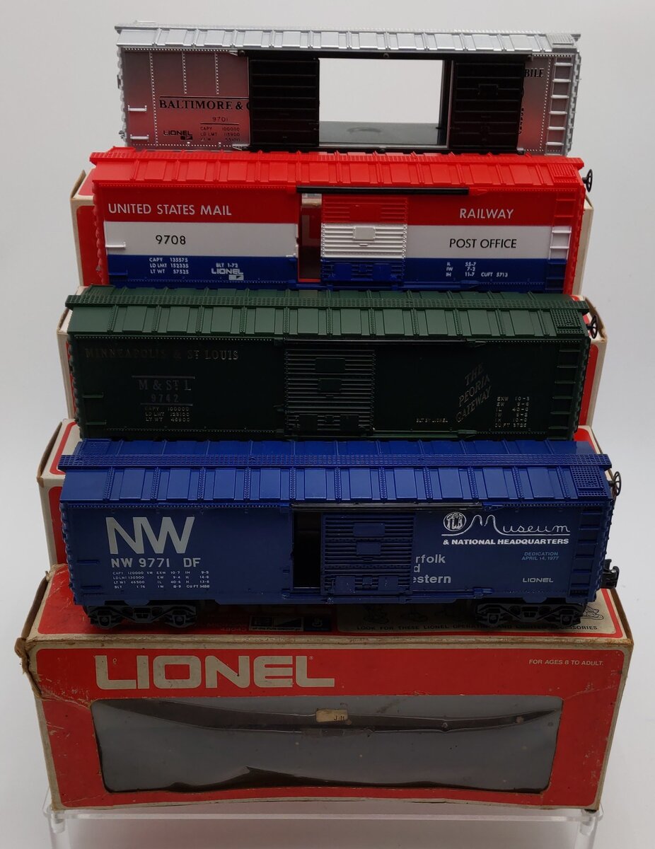 Lionel O Gauge Boxcars: 6-9701, 6-9708, 6-9742, 6-9771 [4] VG/Box