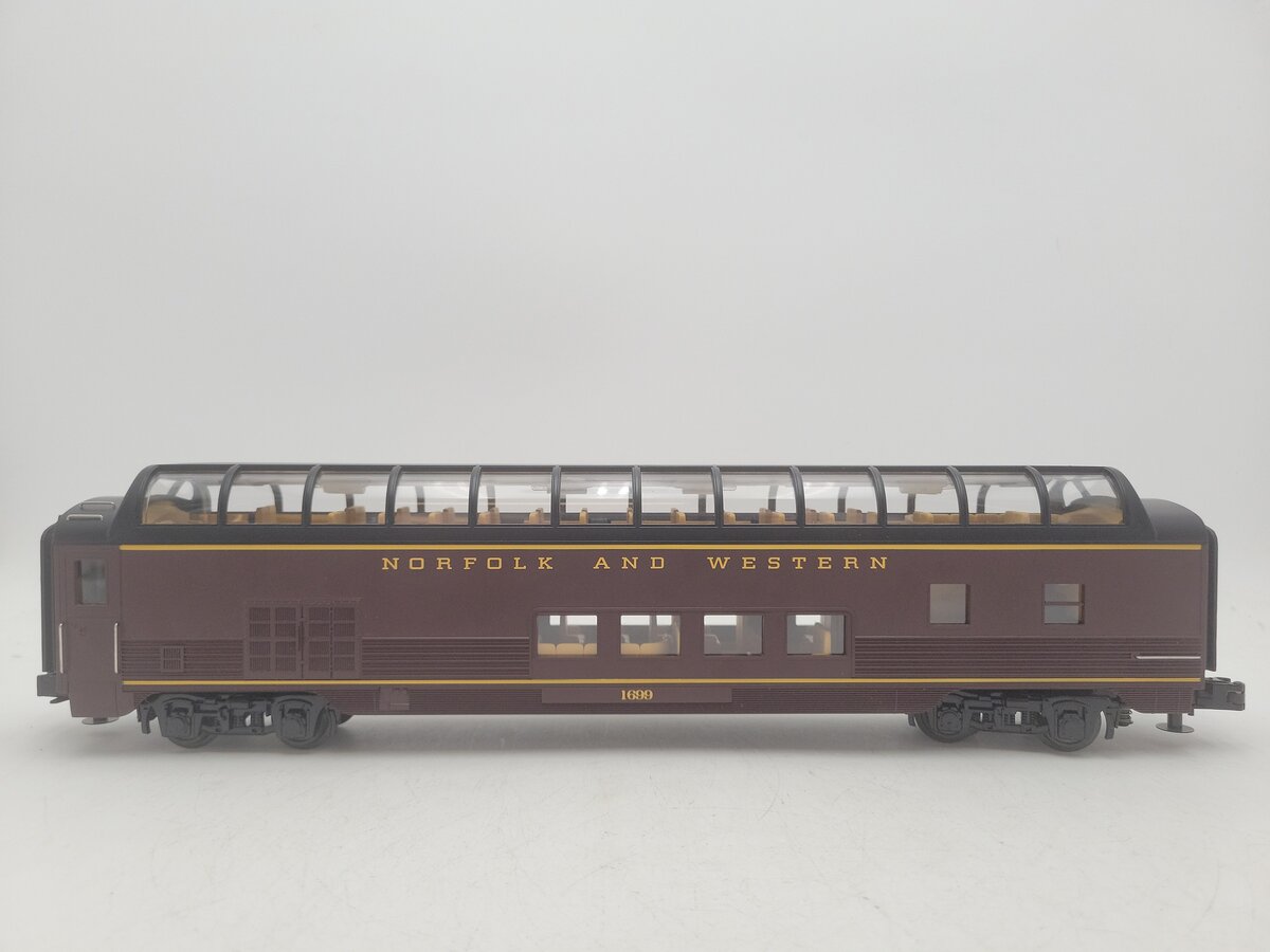 MTH 30-67064 O Norfolk & Western 60' Streamlined ABS Full-Length Vista Dome Car EX