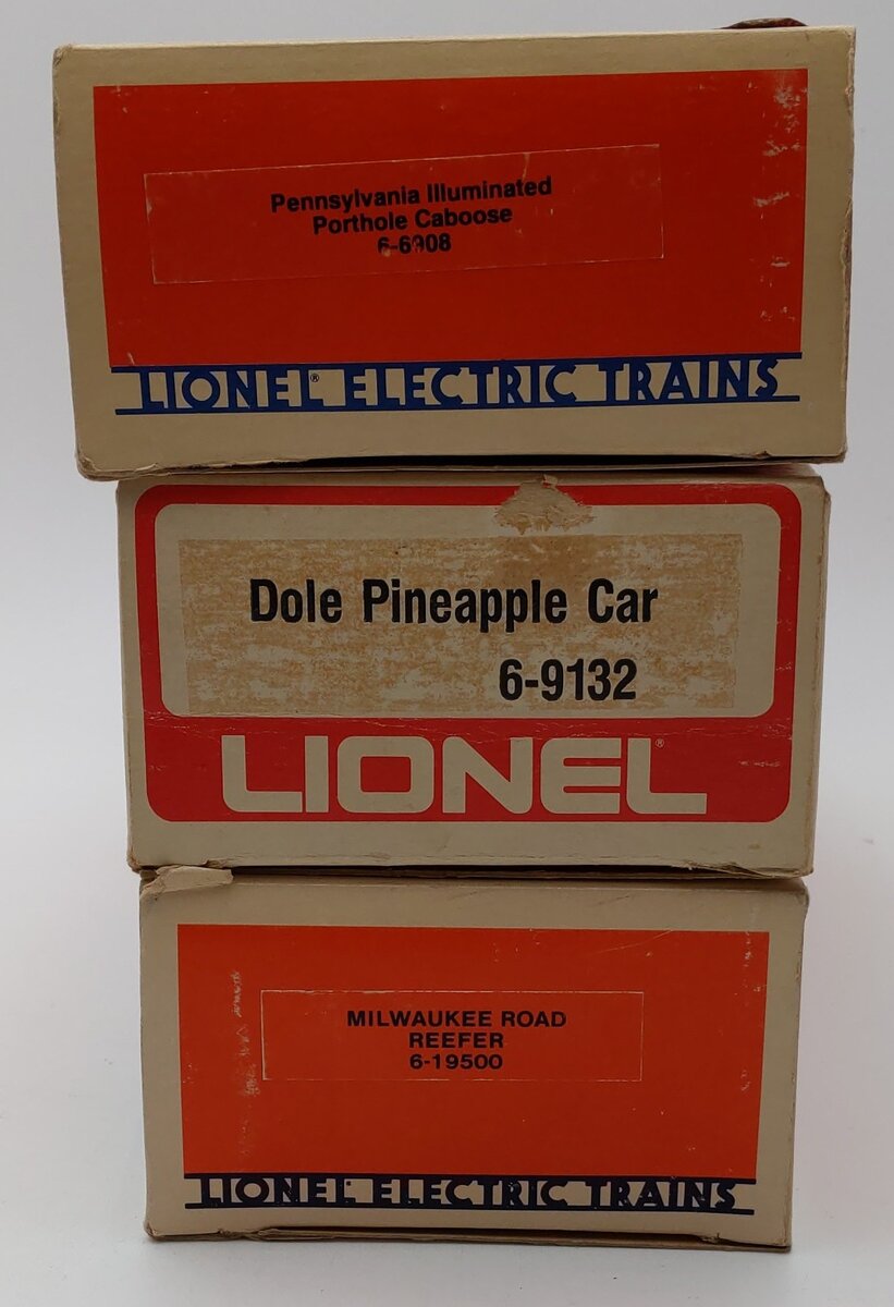 Lionel O Gauge Freight Cars: 6-6908, 6-9132, 6-19500 [3] VG/Box