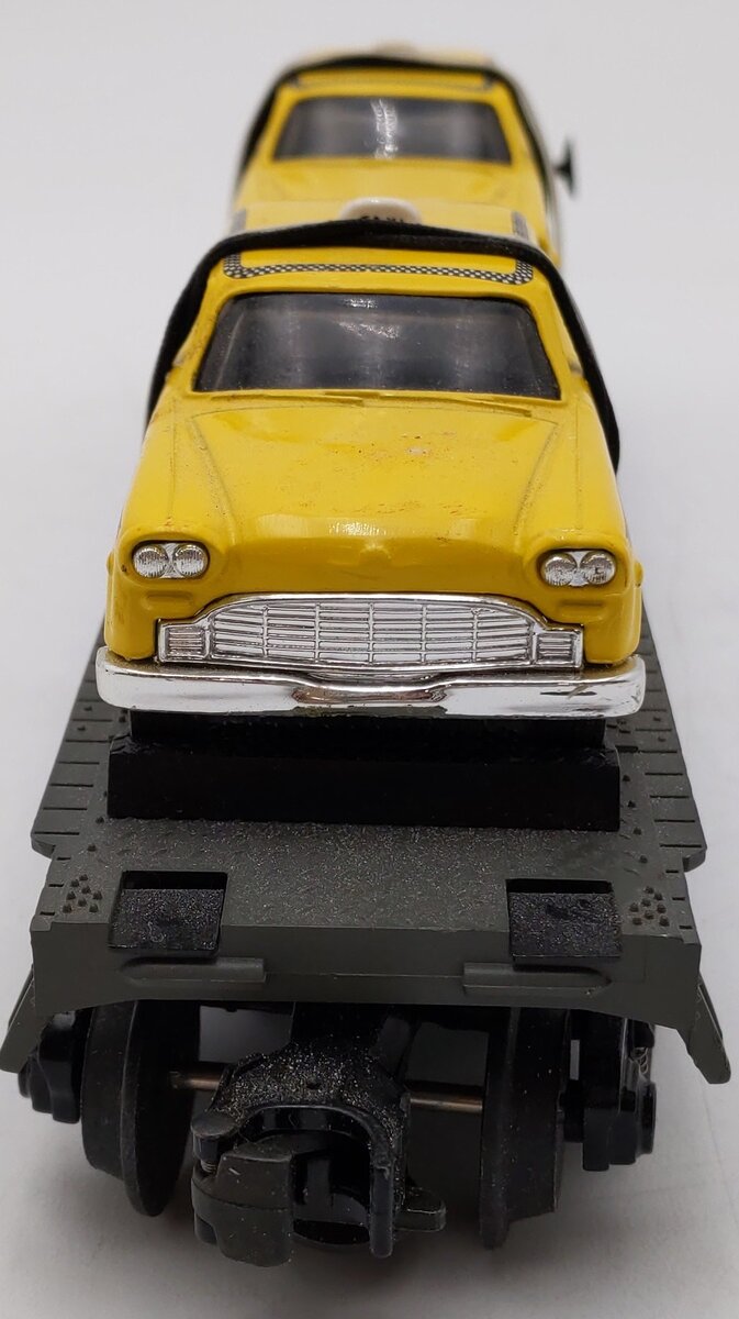 MTH 30-7625 O Gauge MTH Auto Transport Flatcar w/ Ertl Checker Cabs #1959 EX