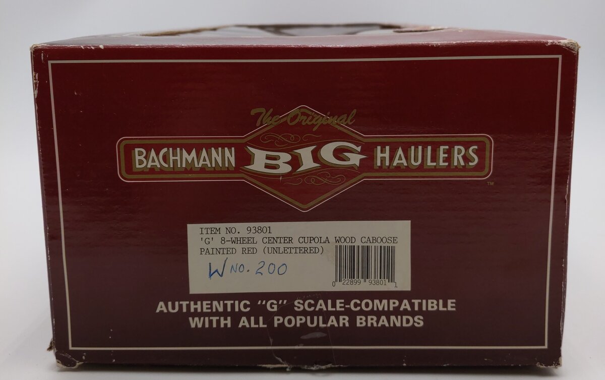 Bachmann 93801 G Scale 8-Wheel Center Cupola Wood Red Caboose - CUSTOM DECALS/Box