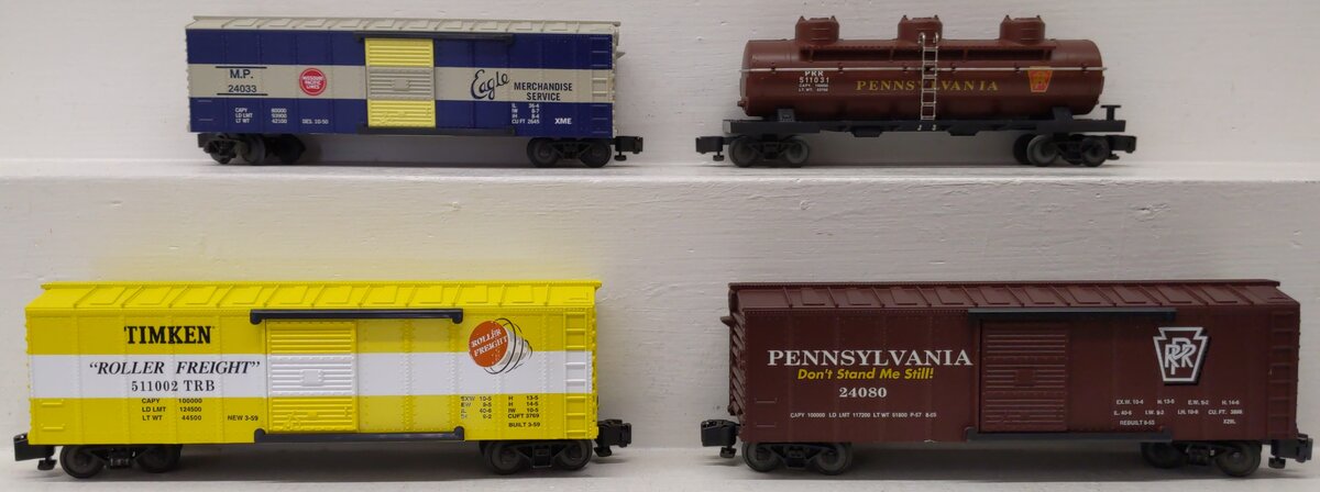 K-Line S Gauge Assorted Freight Cars: #24033, #511002, #24080, #511031 [4] LN/Box
