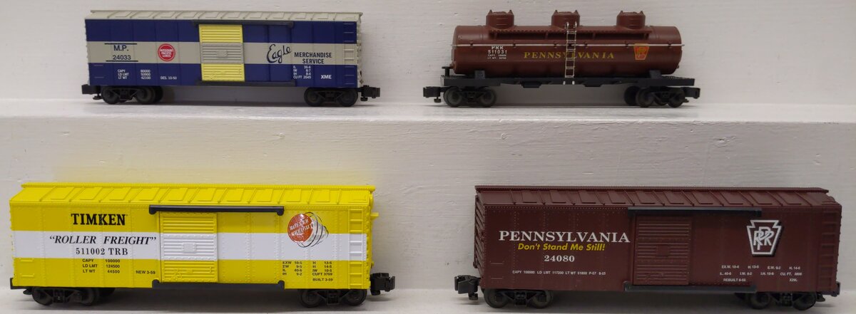 K-Line S Gauge Assorted Freight Cars: #24033, #511002, #24080, #511031 [4] LN/Box