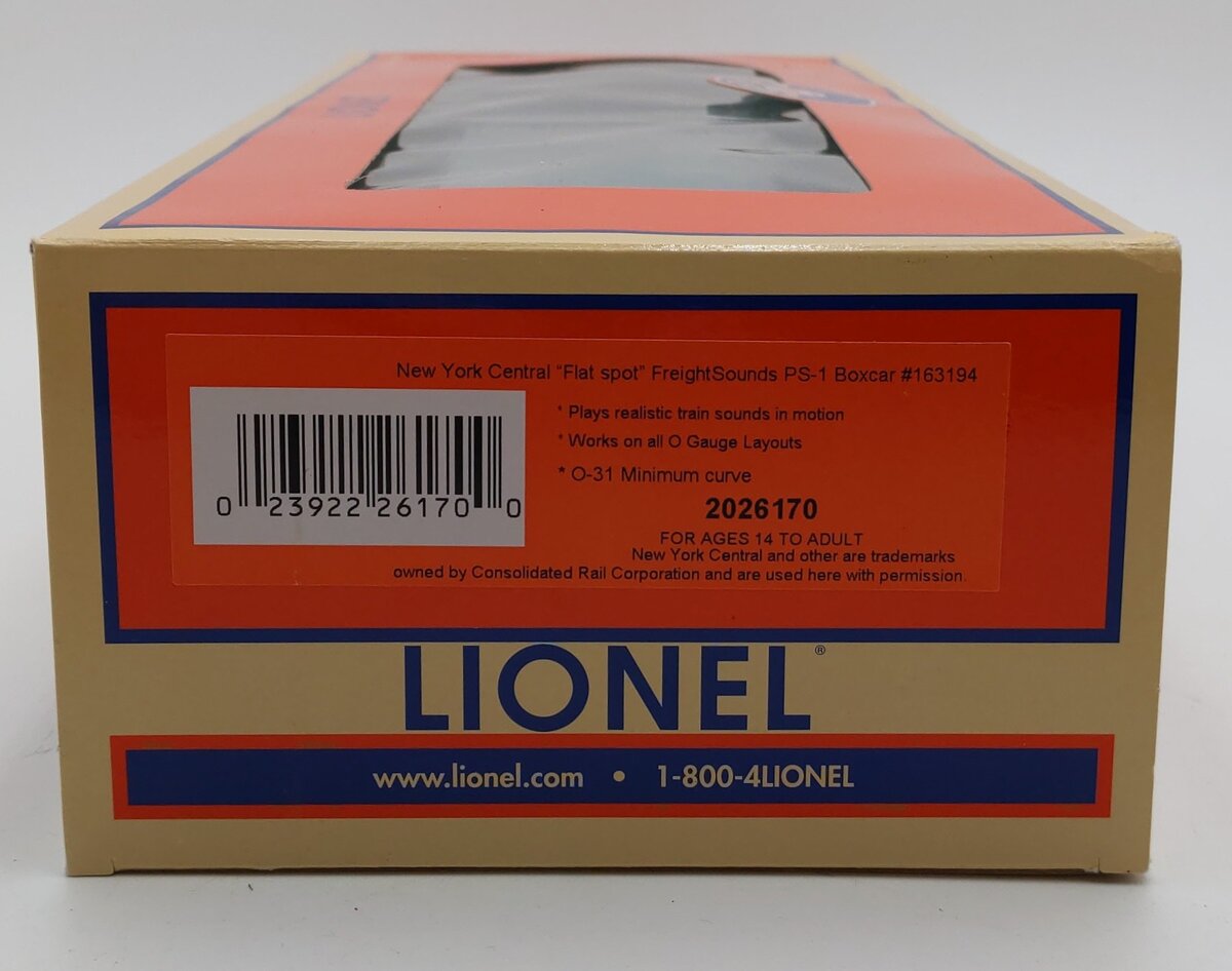 Lionel 2026170 O New York Central "Flat Spot" FreightSounds Boxcar #163194 LN/Box