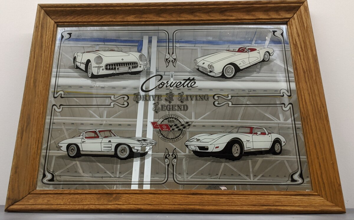 Corvette Framed Corvette Mirror "Drive A Living Legend" 25th Anniversary VG