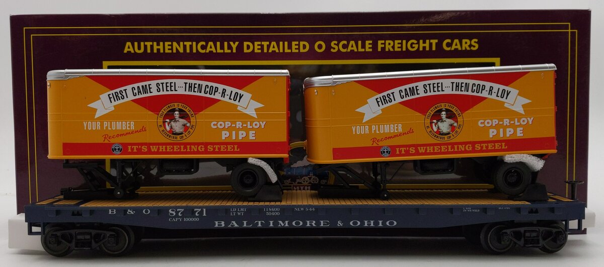 MTH 20-95495 O Gauge Baltimore & Ohio Flatcar with 2 PUP Trailers #8771 LN/Box