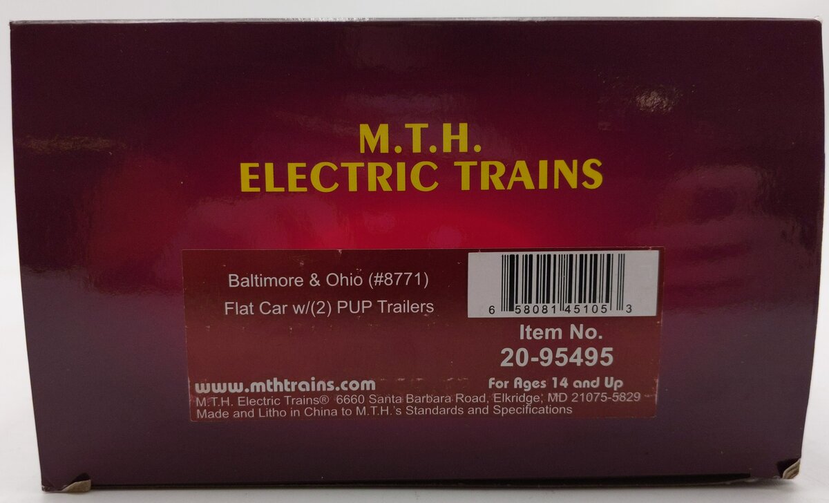 MTH 20-95495 O Gauge Baltimore & Ohio Flatcar with 2 PUP Trailers #8771 LN/Box