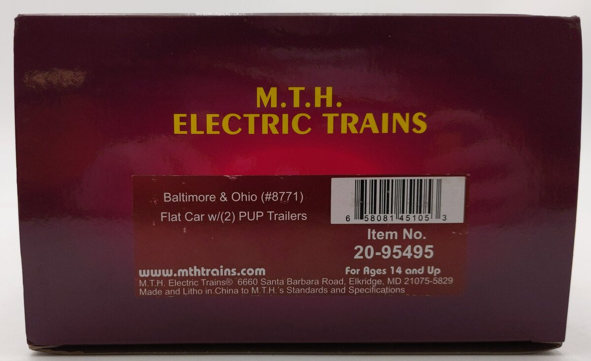 MTH 20-95495 O Gauge Baltimore & Ohio Flatcar with 2 PUP Trailers #8771 LN/Box