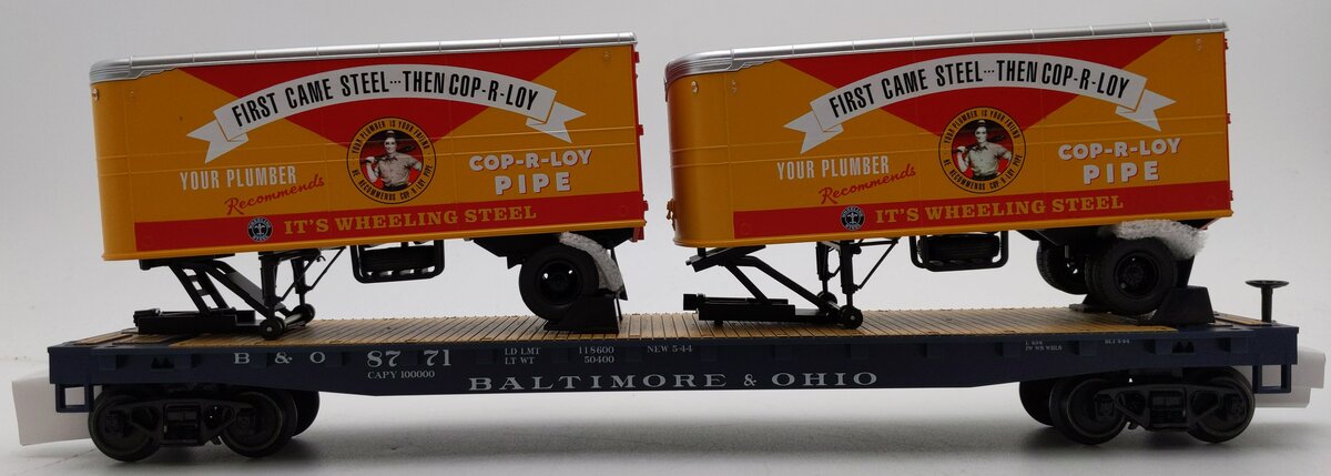 MTH 20-95495 O Gauge Baltimore & Ohio Flatcar with 2 PUP Trailers #8771 LN/Box