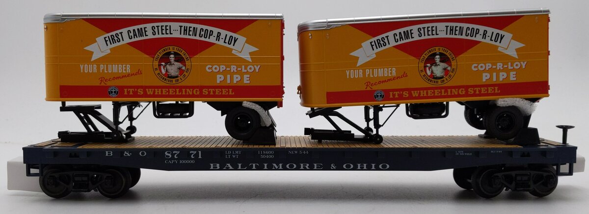 MTH 20-95495 O Gauge Baltimore & Ohio Flatcar with 2 PUP Trailers #8771 LN/Box