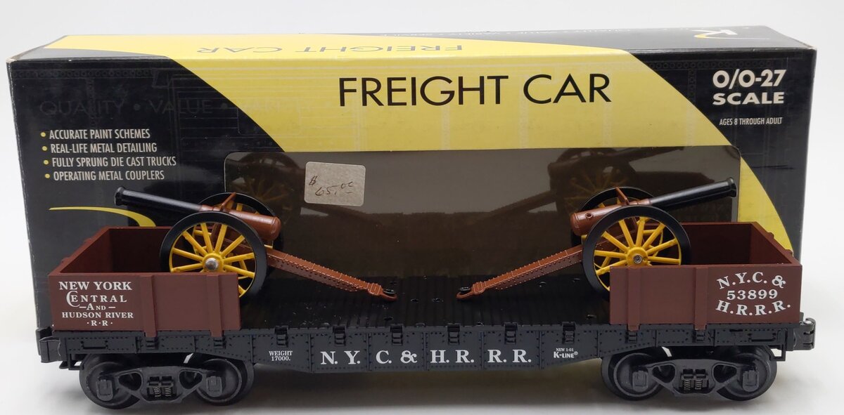 K-Line K661-1752 O Gauge NYC&HRR Flatcar w/Cannons LN/Box