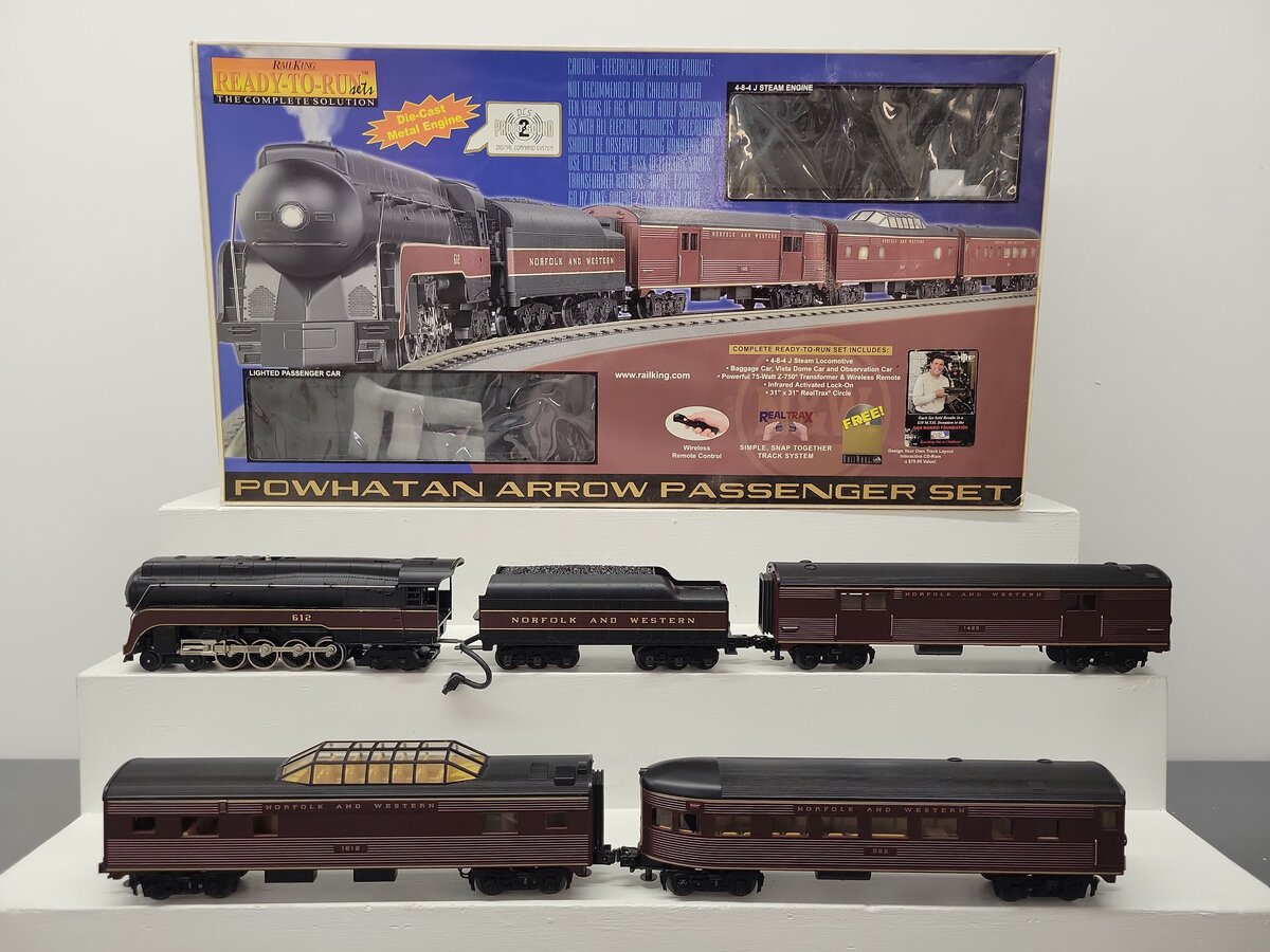 MTH 30-4036-1 O Gauge N&W 4-8-4 J Bantam Steam Passenger Train Set w/PS2 #612 EX/Box