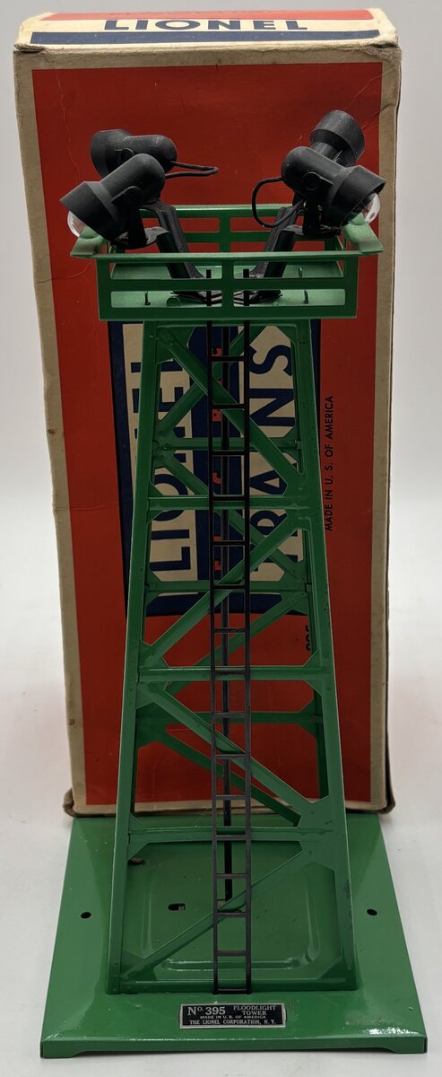 Lionel 395 Vintage O 4 Light Green Metal Floodlight Tower EX/Box