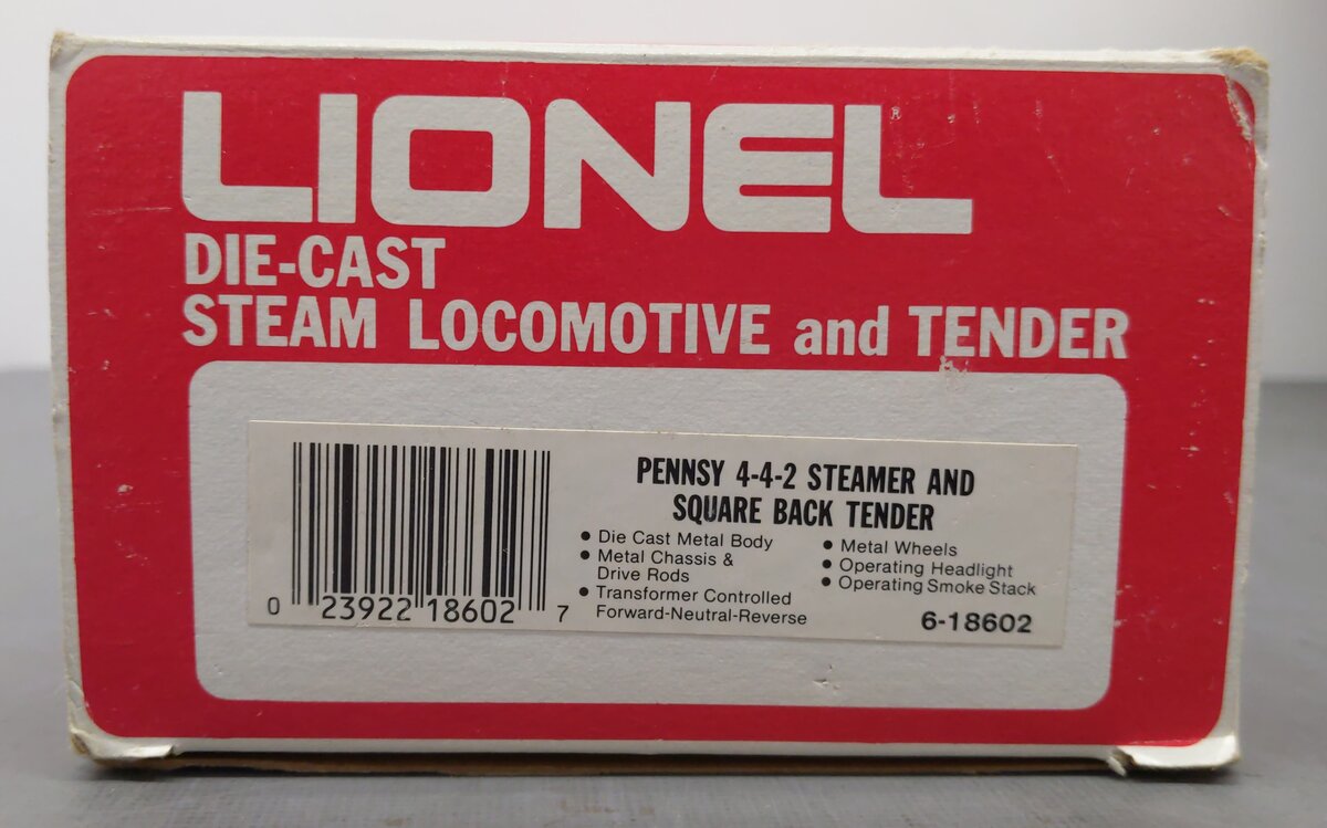 Lionel 6-18602 O Gauge Pennsylvania 4-4-2 Steam Locomotive and Tender #8602 VG/Box
