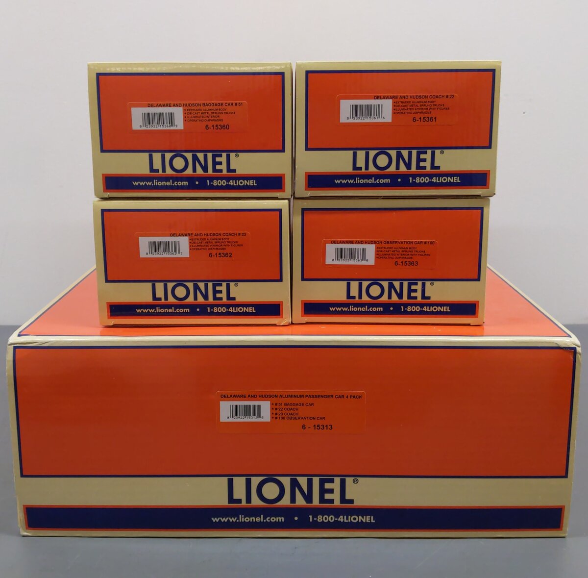 Lionel 6-15313 O Gauge Delaware & Hudson Aluminum 4-Car Passenger Set EX/Box