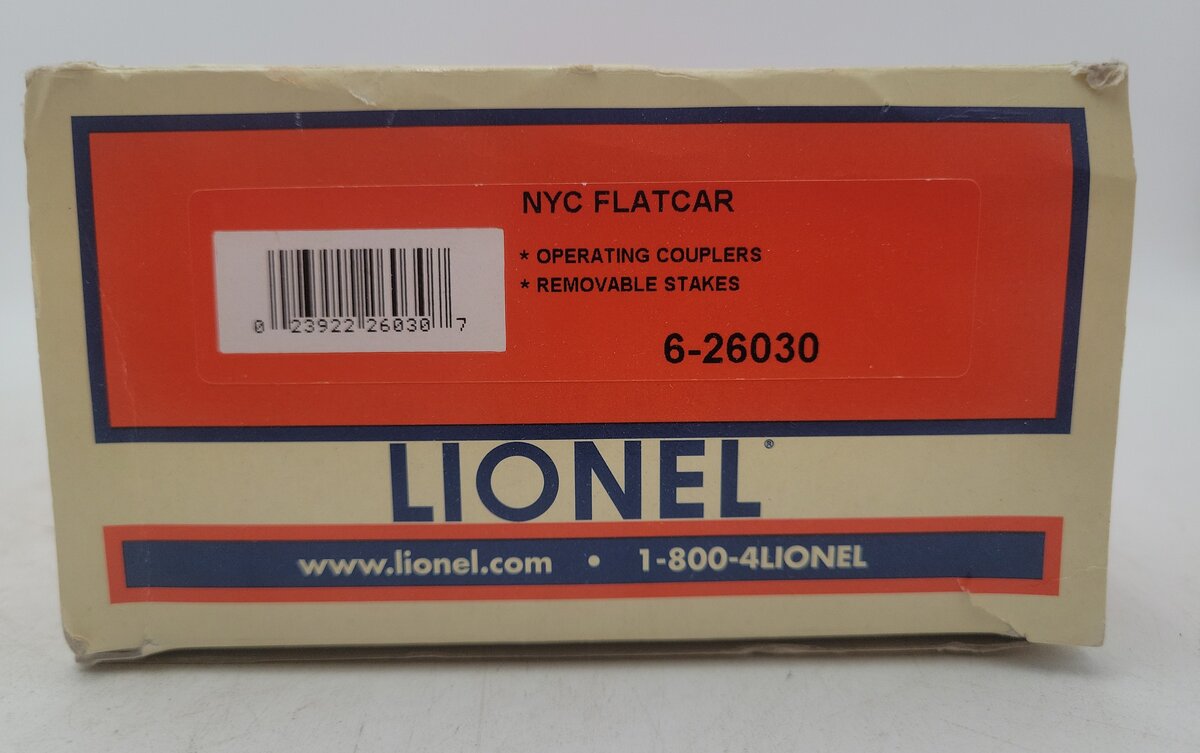 Lionel 6-26030 O Gauge New York Central Flatcar with Bulkheads EX/Box
