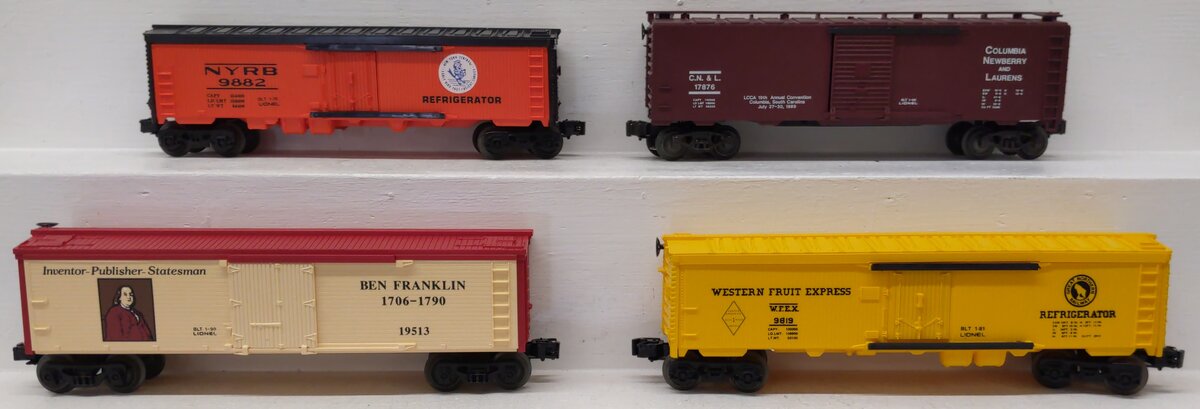 Lionel O Gauge Assorted Freight Cars: #9882, #19513, #9819, #17876 [4] EX/Box