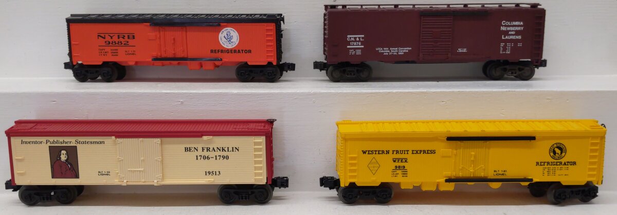 Lionel O Gauge Assorted Freight Cars: #9882, #19513, #9819, #17876 [4] EX/Box
