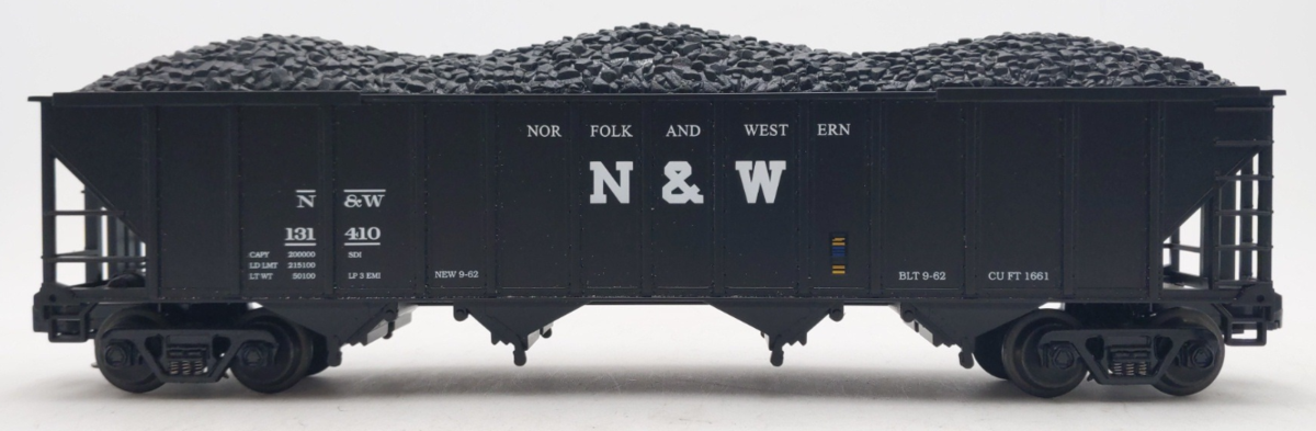 MTH 20-97408 O Norfolk & Western 4-Bay Hopper w/ Coal Load #131410 EX