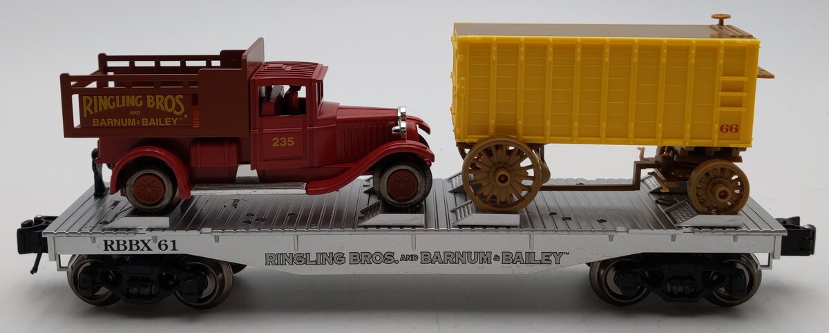 K-Line 6-22235 Ringling Bros. Flat Car W/ Pole Wagon & SuperStreets Truck VG/Box