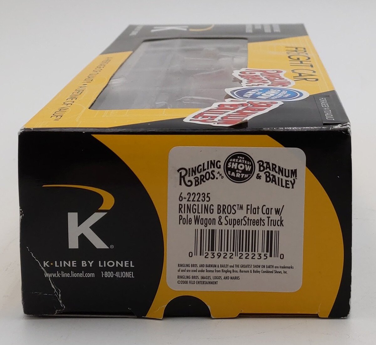 K-Line 6-22235 Ringling Bros. Flat Car W/ Pole Wagon & SuperStreets Truck VG/Box
