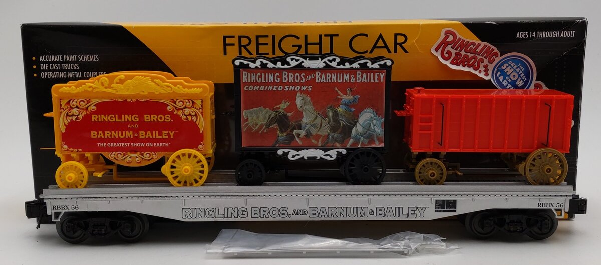 K-Line 6-22502 O Ringling Bros Scale Flat Car w/3 Circus Wagons #56 LN/Box